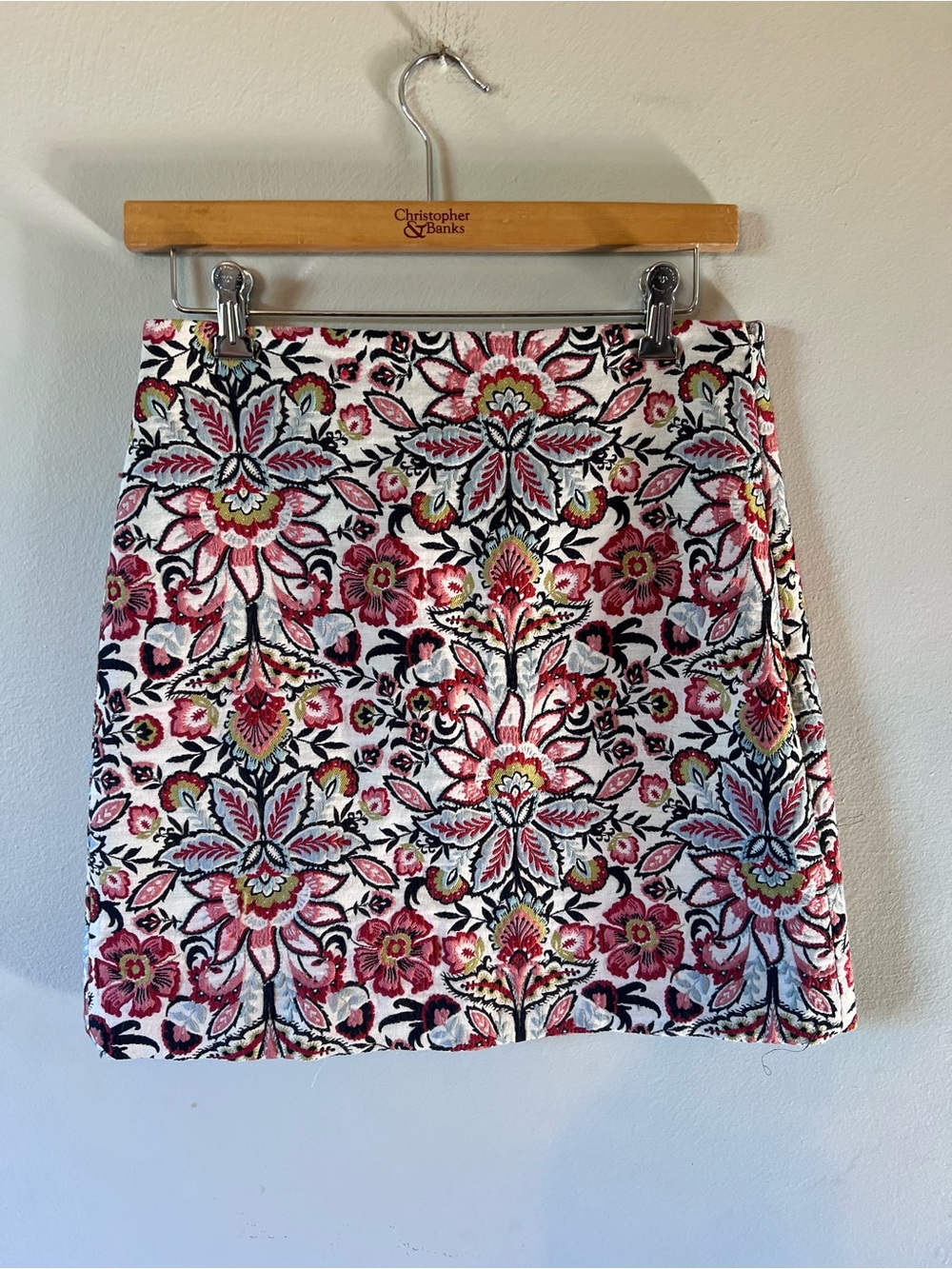 LOFT White Mini Skirt with Embroidery
